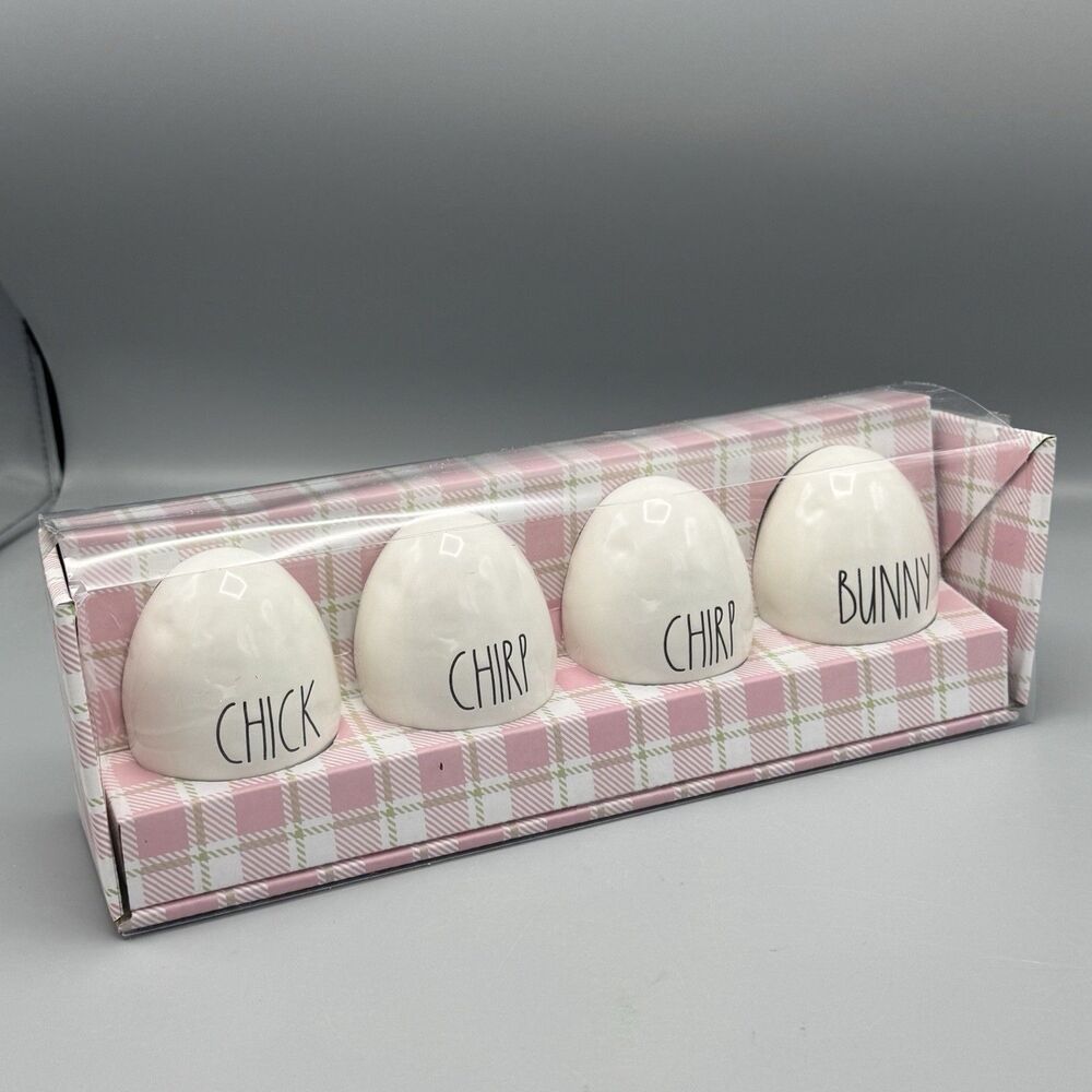 Rae Dunn Artisan Collection by Magenta Set of 4 Eggs Pink Plaid Box Easter